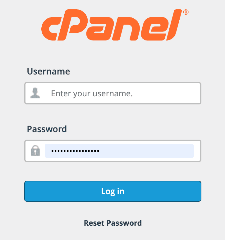 cPanel login page
